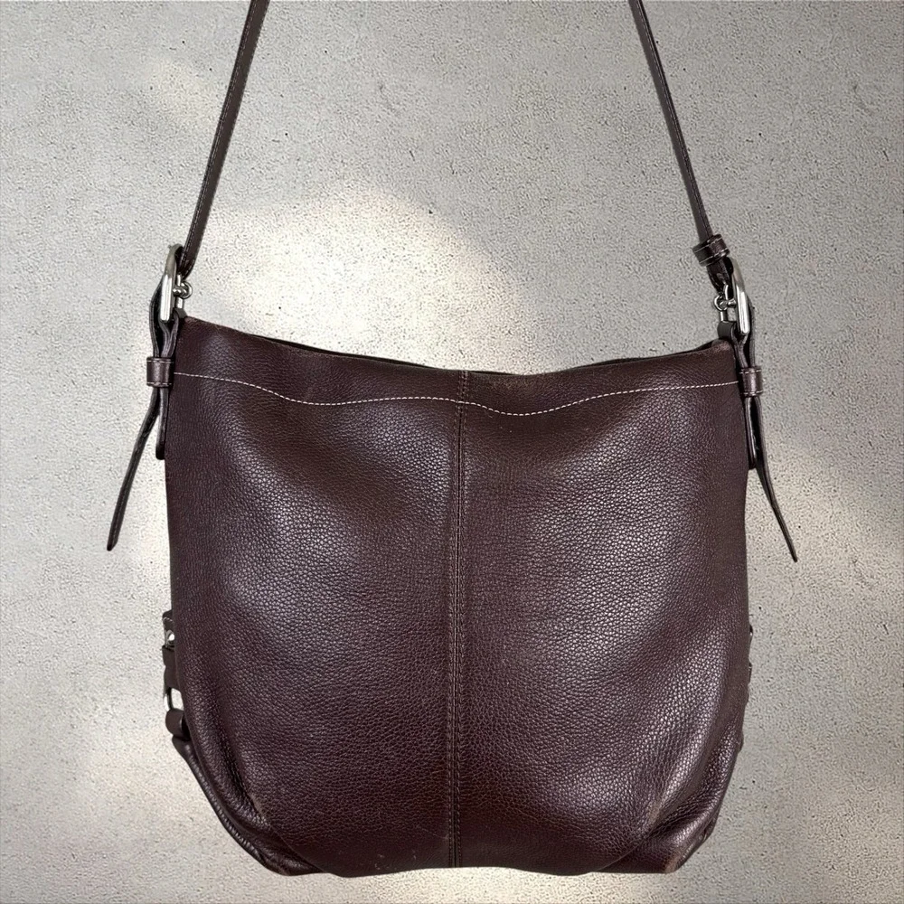 Coach F15064 Brown Pebbled Leather Slouchy Hobo Shoulder Crossbody Bag
